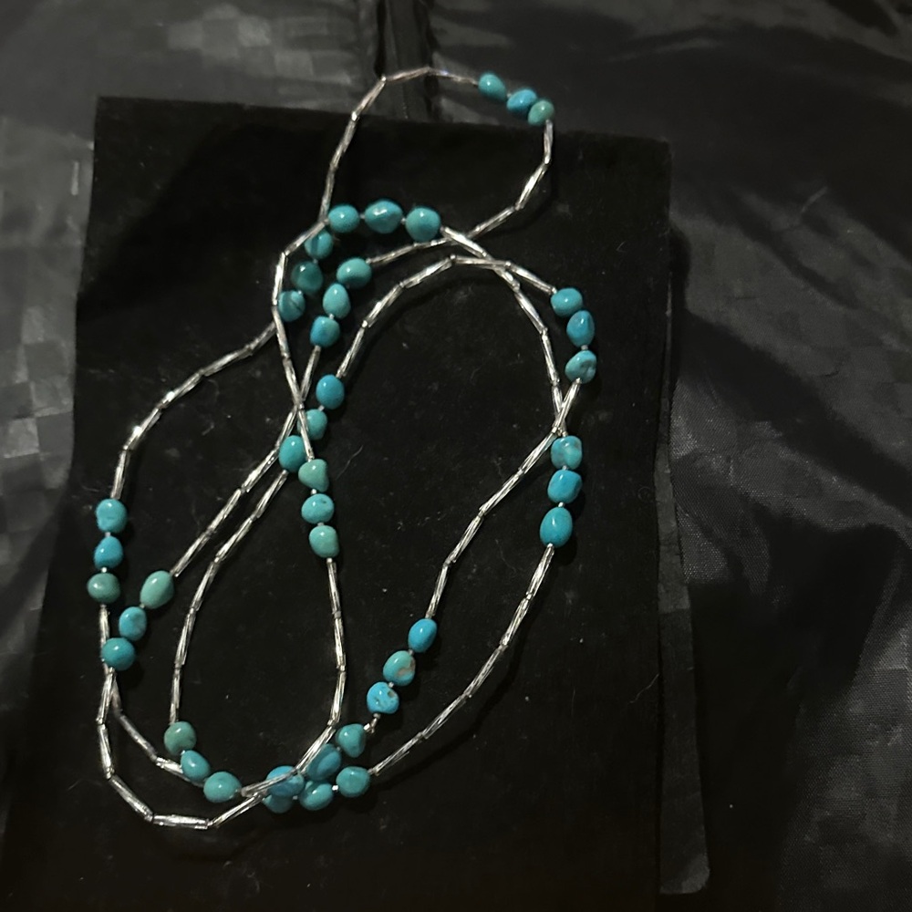 Elegant Turquoise and Silver Beaded Necklace, sleeping beauty turquoise